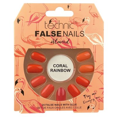 Накладні нігті із клеєм Technic Cosmetics False Nails Almond "Coral Rainbow" 2216692 фото