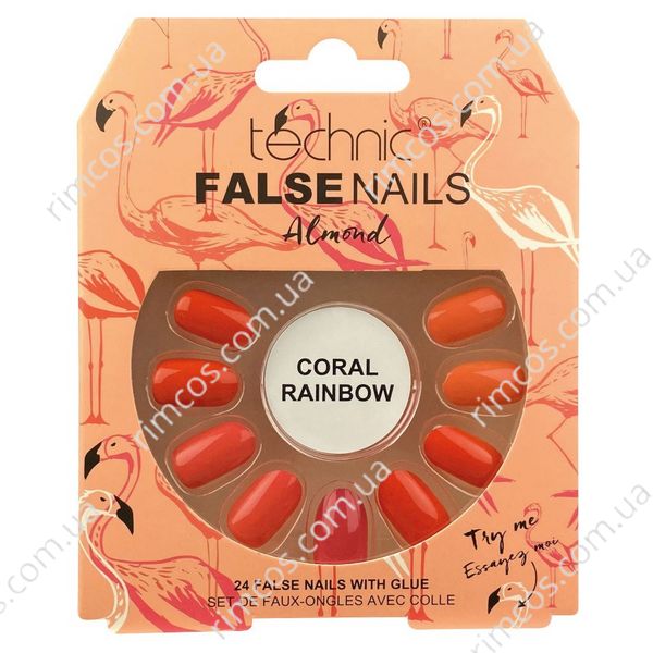 Накладні нігті із клеєм Technic Cosmetics False Nails Almond "Coral Rainbow" 2216692 фото