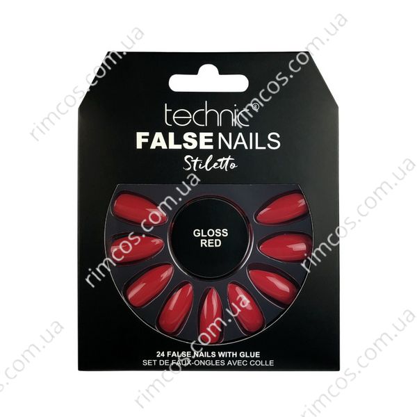 Накладні нігті із клеєм Technic Cosmetics False Nails Stiletto "Gloss Red" 1340 фото