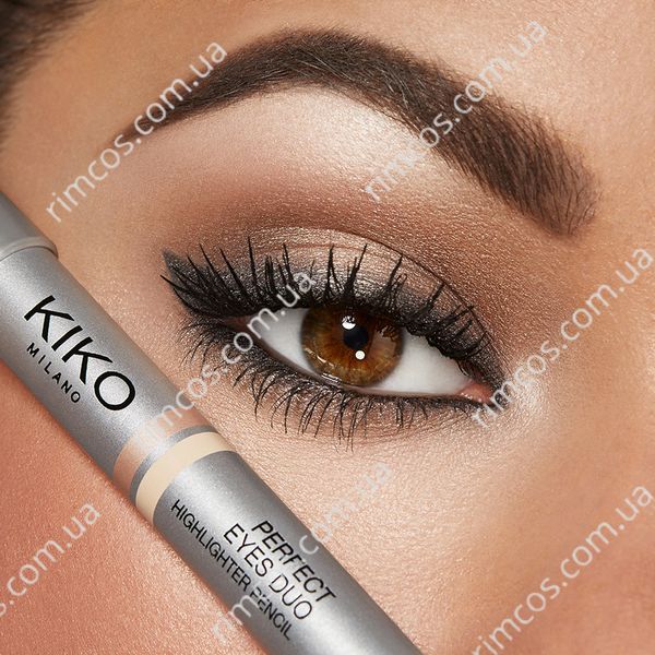 Комплект косметики Kiko Milano: двухсторонний подсвечивающий карандаш для глаз Kiko Milano Perfect Eyes Duo Highlighter Pencil + косметичка  Joyful Holiday Golden Dust Clutch PEDHPJHGDC фото