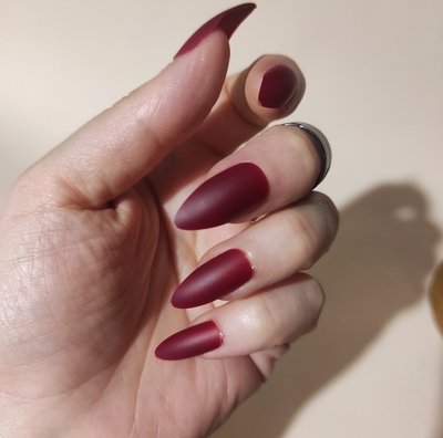 Накладні нігті із клеєм Technic Cosmetics False Nails Stiletto "Matte Burgundy" 1350 фото