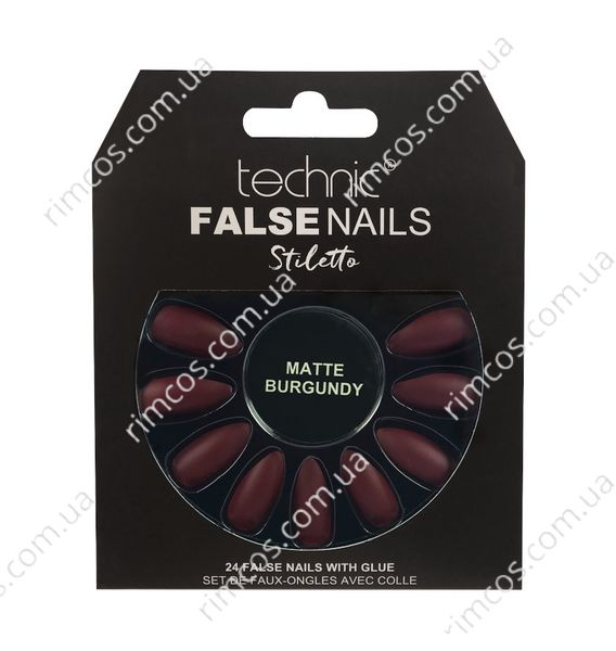 Накладні нігті із клеєм Technic Cosmetics False Nails Stiletto "Matte Burgundy" 1350 фото