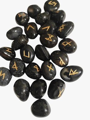 Скандинавські руни з натурального каміння. Набір чорного оніксу в мішечку 35788 фото
