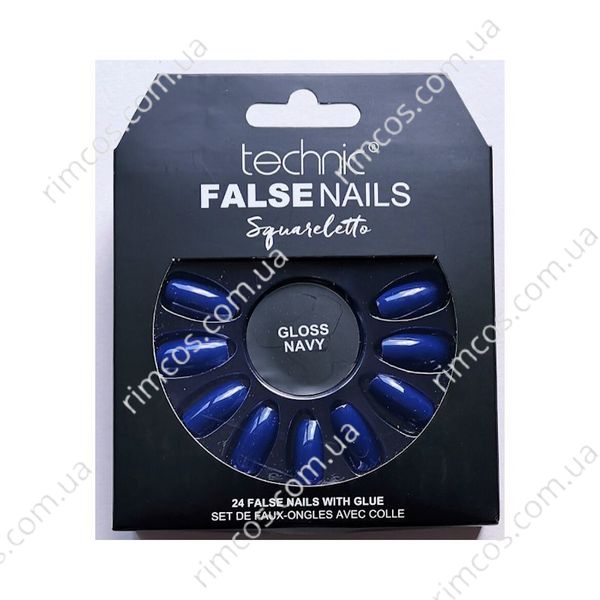 Накладні нігті із клеєм Technic Cosmetics False Nails Squareletto "Gloss Navy" 1336 фото