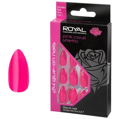 Накладні нігті в комплекті із клеєм Royal Cosmetics 24 Glue-On Nail Tips "Pink Coral Stiletto" 7749 фото