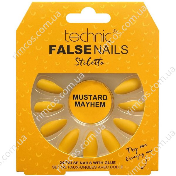 Накладні нігті із клеєм Technic Cosmetics False Nails Stiletto "Mustard Mayhem" 2216728 фото