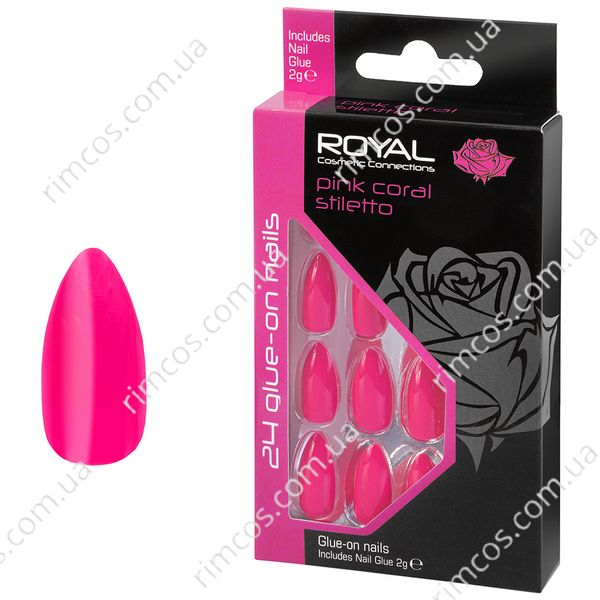 Накладные ногти в комплекте с клеем Royal Cosmetics 24 Glue-On Nail Tips "Pink Coral Stiletto" 7749 фото