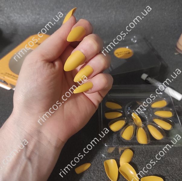 Накладні нігті із клеєм Technic Cosmetics False Nails Stiletto "Mustard Mayhem" 2216728 фото