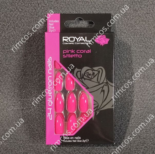 Накладные ногти в комплекте с клеем Royal Cosmetics 24 Glue-On Nail Tips "Pink Coral Stiletto" 7749 фото