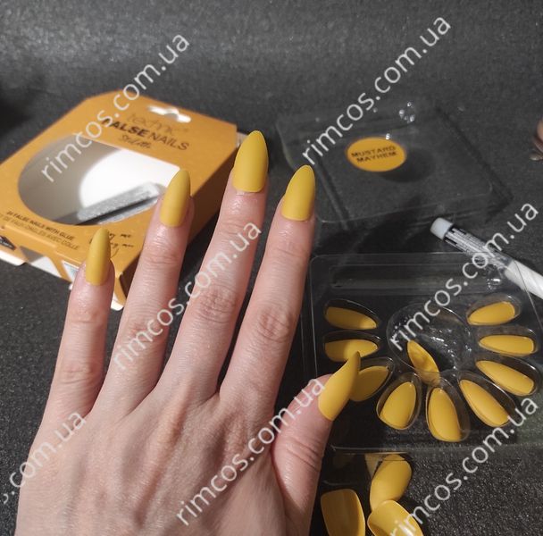 Накладні нігті із клеєм Technic Cosmetics False Nails Stiletto "Mustard Mayhem" 2216728 фото