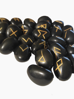 Скандинавські руни з натурального каміння. Набір з Чорного агата з мішечком 25789 фото