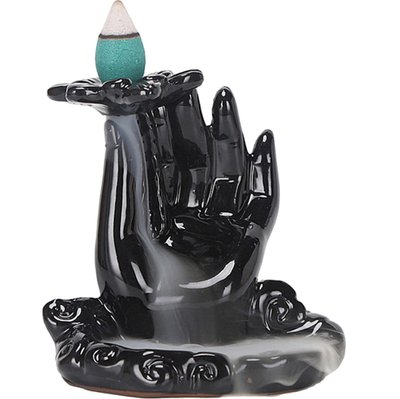 Керамічна підставка для пахощів Lotus Buddha Hand Waterfall Backflow Incense Cone Burner 65301 фото