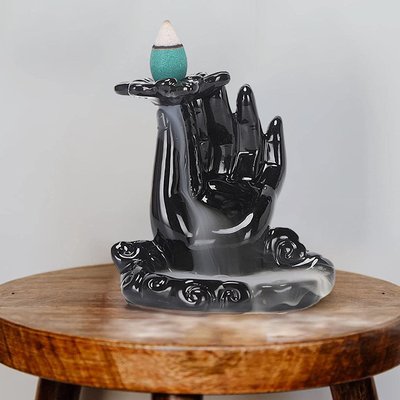 Керамическая подставка для благовоний Lotus Buddha Hand + 5 аромаконусов 65301 фото