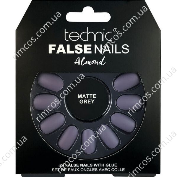 Накладные ногти с клеем Technic Cosmetics False Nails Almond "Matte Grey" 216714 фото