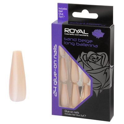 Накладні нігті в комплекті із клеєм Royal Cosmetics 24 Glue-On Nail Tips "Sand Beige Long Ballerina" 16056 фото