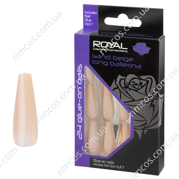 Накладні нігті в комплекті із клеєм Royal Cosmetics 24 Glue-On Nail Tips "Sand Beige Long Ballerina" 16056 фото