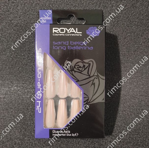 Накладні нігті в комплекті із клеєм Royal Cosmetics 24 Glue-On Nail Tips "Sand Beige Long Ballerina" 16056 фото