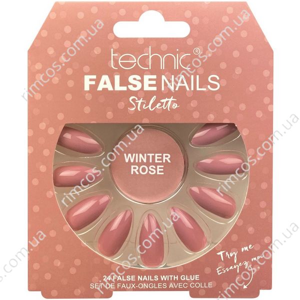 Накладні нігті із клеєм Technic Cosmetics False Nails Stiletto "Winter Rose" 2388448 фото