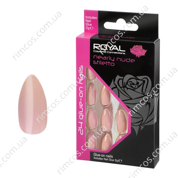 Накладні нігті в комплекті із клеєм Royal Cosmetics 24 Glue-On Nail Tips "Nearly Nude Stiletto" NNAI428 фото