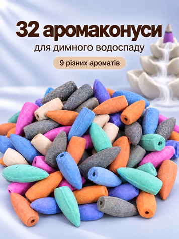 Набір індійських аромаконусів для підставок &laquo;Димний водоспад&raquo; (Backflow), мікс 9 ароматів 3200032 фото