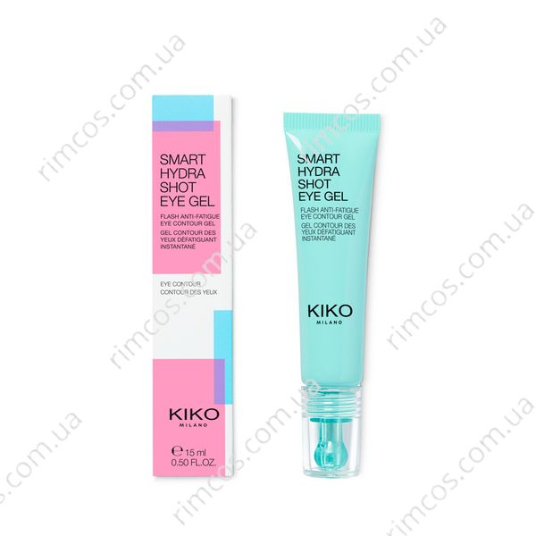 Комплект косметики Kiko Milano: увлажняющий гель под глаза Smart Hydra Shot Eye Gel + косметичка  Joyful Holiday Golden Dust Clutch SHSEG9 фото