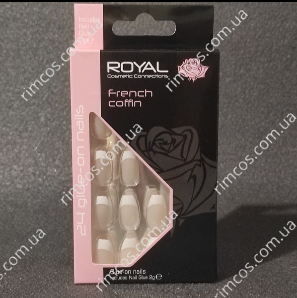 Накладні нігті в комплекті із клеєм Royal Cosmetics 24 Glue-On Nail Tips "French Coffin" 2215921 фото