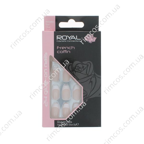 Накладные ногти в комплекте с клеем Royal Cosmetics 24 Glue-On Nail Tips "French Coffin" 2215921 фото