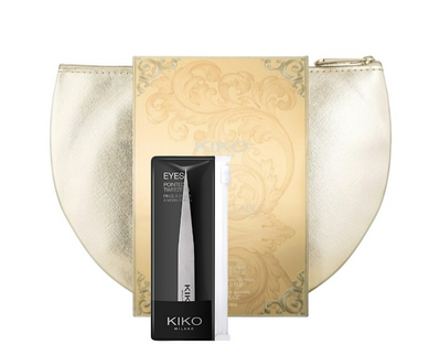 Комплект косметики Kiko Milano: професійний пінцет для брів  Pointed Tweezers + косметичка  Joyful Holiday Golden Dust Clutch PTJHGDC фото