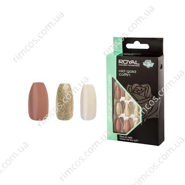 Накладні нігті з клеєм Royal Cosmetics 24 Glue-On Nail Tips "Old Gold Coffin" 39269097 фото