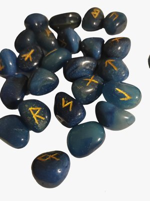 Скандинавські руни з натурального каміння. Набір із Синього ониксу з мішечком  RSSPBO фото
