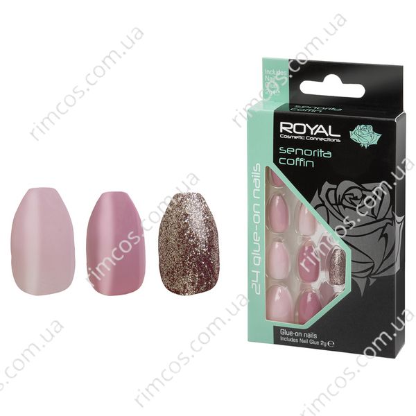 Накладні нігті з клеєм Royal Cosmetics 24 Glue-On Nail Tips "Senorita Coffin" 39269045 фото