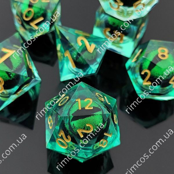 Кубики игральные DnD, Глаз Дракона, набор 7 шт, зеленые 665676 фото