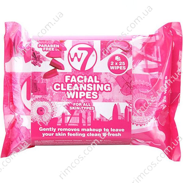 Серветки для зняття макіяжу W7 Facial Cleansing Wipes 2*25 1970820 фото