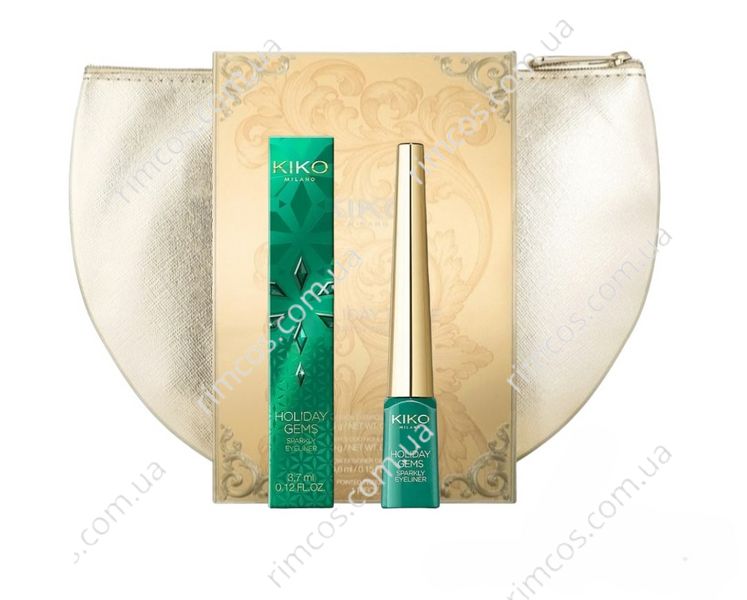 Комплект косметики Kiko Milano: підводка з глітером Kiko Milano Holiday Gems Sparkly Eyeliner + косметичка  Joyful Holiday Golden Dust Clutch HGSEJNGDC фото